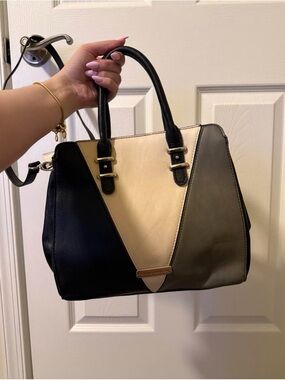 Steve Madden Tri-Panel Satchel in Black, Cream, Gray